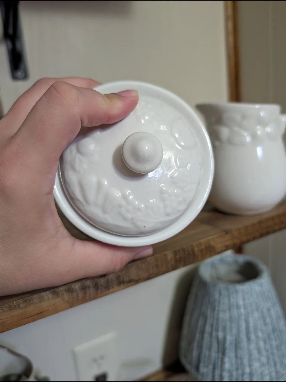 White Ceramic Sugar Bowl and Creamer Set